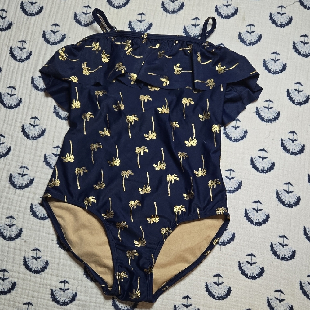 Old Navy Girls Youth Navy Swimsuit with Gold Accent Trim